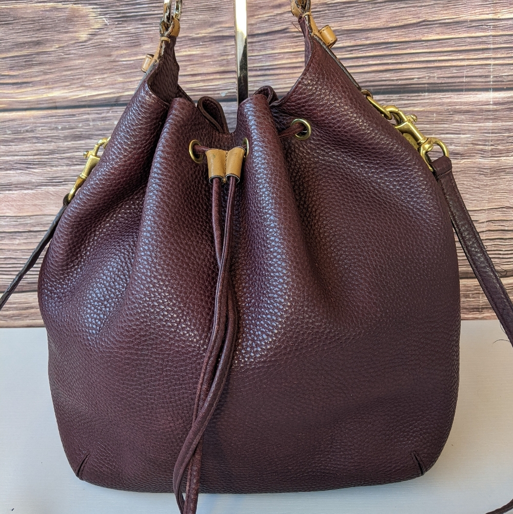 Coach Dark Brown Pebbled Leather Drawstring Hobo with Gold Hardware - Picture 2 of 11